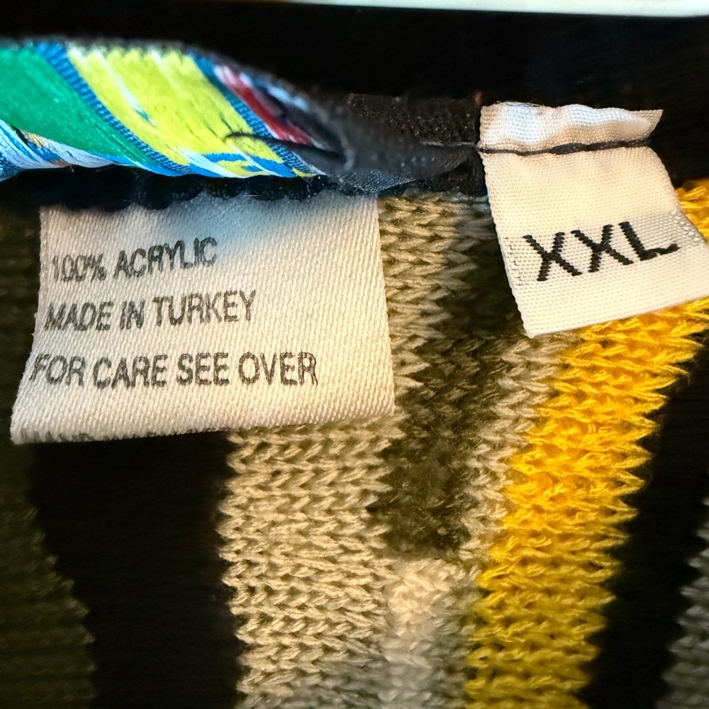 Coogi Australia Vintage 3D Knit Sweater XXL Green Yellow Black Vertical Stripe - Picture 4 of 8